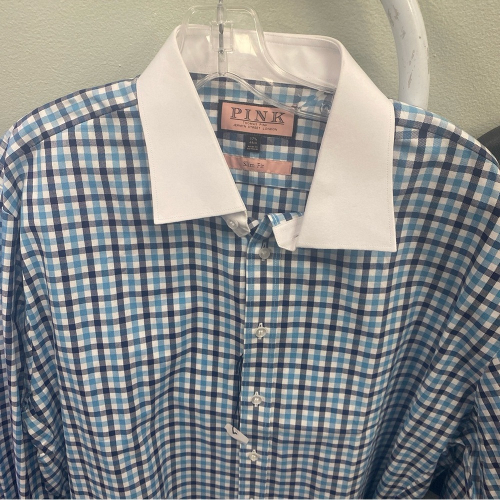 mens Thomas pink casual shirt 17 1/2 size slim fit new without tags